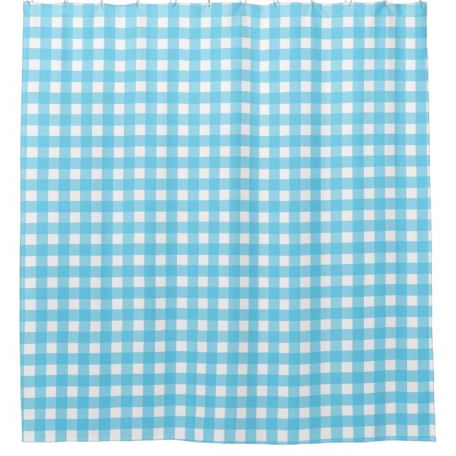 Hellblauer Gingham Duschvorhang (Vorderseite)