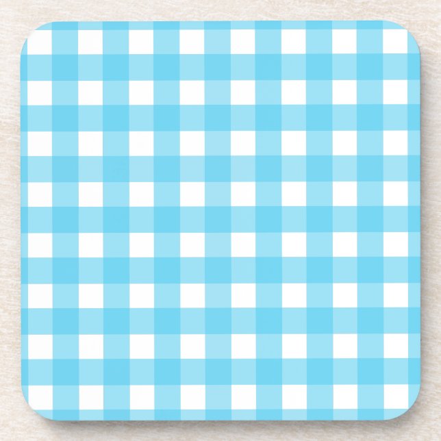 Hellblauer Gingham Getränkeuntersetzer (Vorderseite)