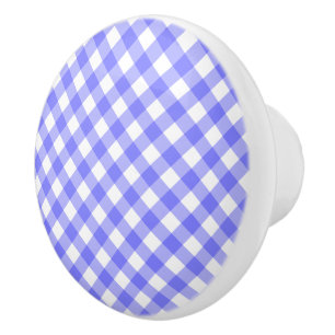 Hellblauer Gingham Keramikknauf