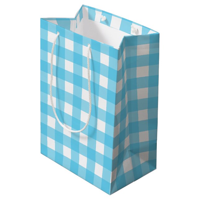 Hellblauer Gingham Mittlere Geschenktüte (Rückseite Schrägansicht)