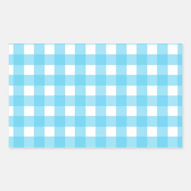 Hellblauer Gingham Rechteckiger Aufkleber (Vorderseite)