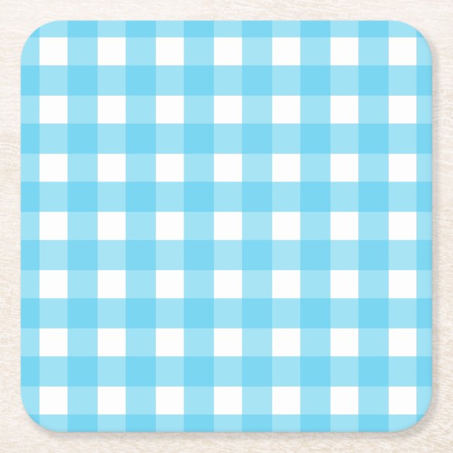 Hellblauer Gingham Rechteckiger Pappuntersetzer (Vorderseite)