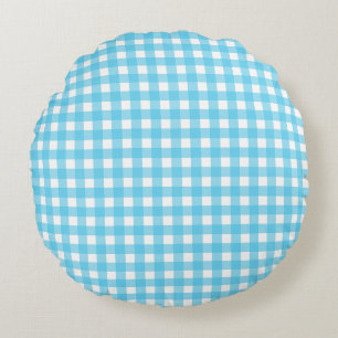 Hellblauer Gingham Rundes Kissen