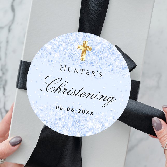 Hellblauer Glitzer Glitzern Junge Kreuz Runder Aufkleber (Von Creator hochgeladen)