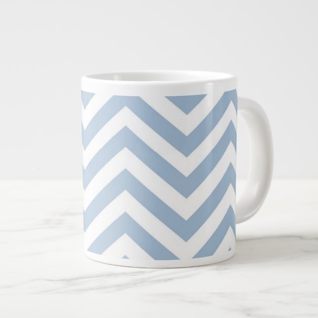 Hellblauer Grunge-strukturiertes Zickzack Jumbo-Tasse (Vorderseite Rechts)