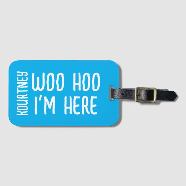 Hellblauer Individuelle Name Modernes, kühl Funny Gepäckanhänger (Vorderseite (Horizontal))