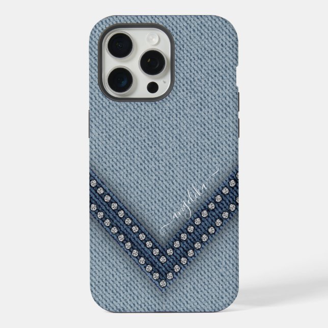Hellblauer Jeans mit Strasssteinen iPhone Hülle (Rückseite)