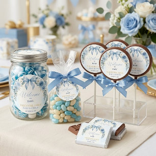 Hellblauer Jungen-Baby-Shower-Blumenband-Schleife Runder Aufkleber
