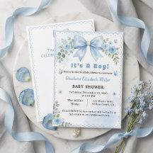 Hellblauer Jungen-Baby-Shower mit floralem Band u