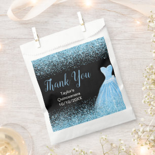 Hellblauer Kleid-Faux-Glitter-Quinceanera Geschenktütchen