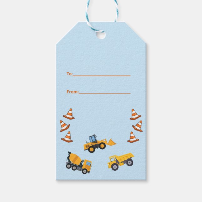 Hellblauer Konstruktions-LKW-Geburtstagsfeier Geschenkanhänger (Vorderseite)