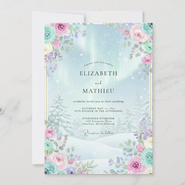 Hellblauer magischer Winterwald Hochzeit Einladung (Vorderseite)