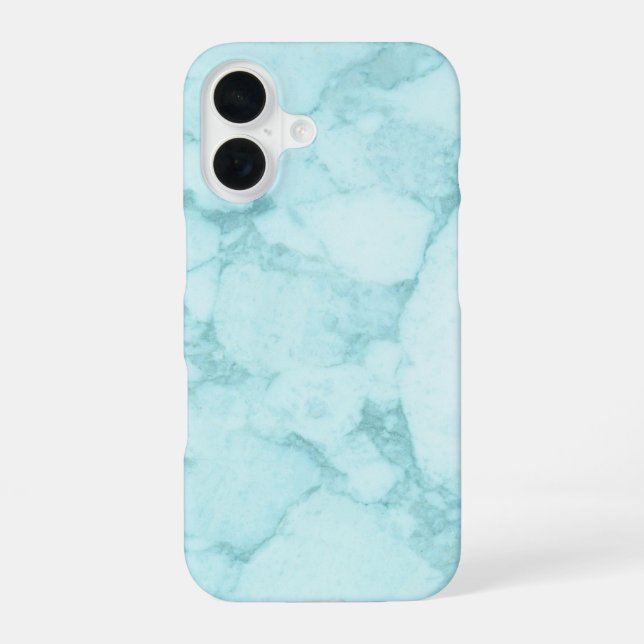 Hellblauer Marmor iPhone 16 Hülle (Rückseite)