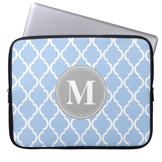 Hellblauer marokkanischer Gittergrau Monogram Laptopschutzhülle (Vorderseite)