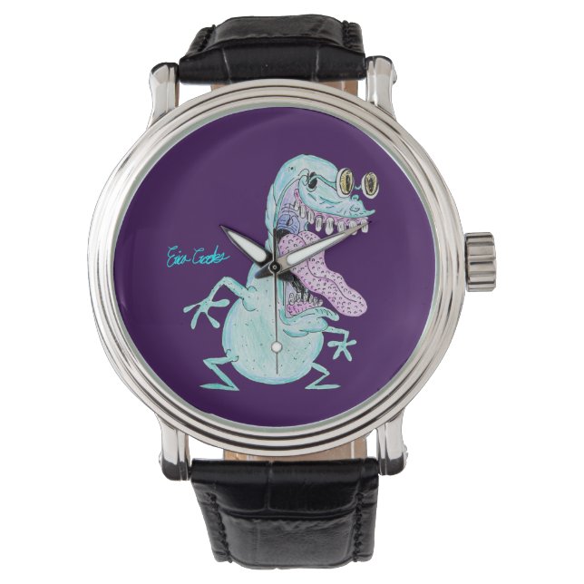 hellblauer Monster-Alien-Cartoon Armbanduhr (Vorderseite)