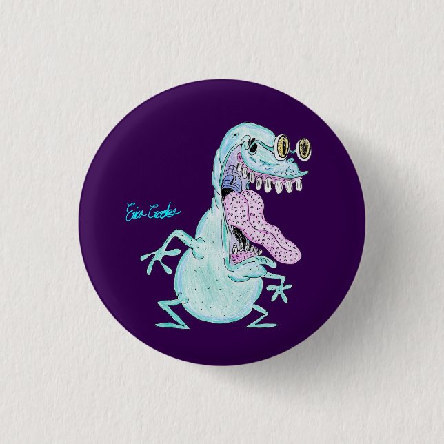 hellblauer Monster-Alien-Cartoon Button (Vorderseite)