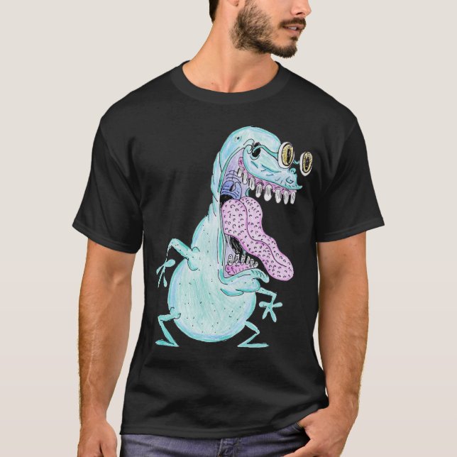 hellblauer Monster-Alien-Cartoon T-Shirt (Vorderseite)