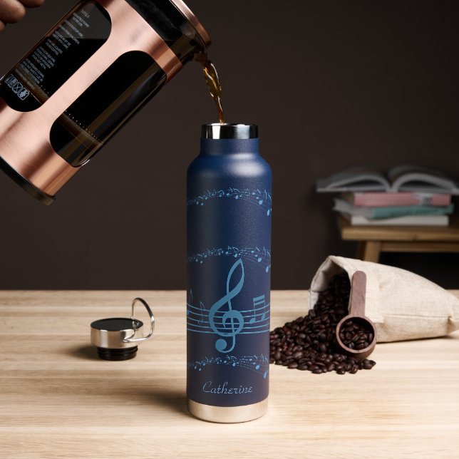 Hellblauer Musiknoten Wasserflasche Trinkflasche (Kaffee)
