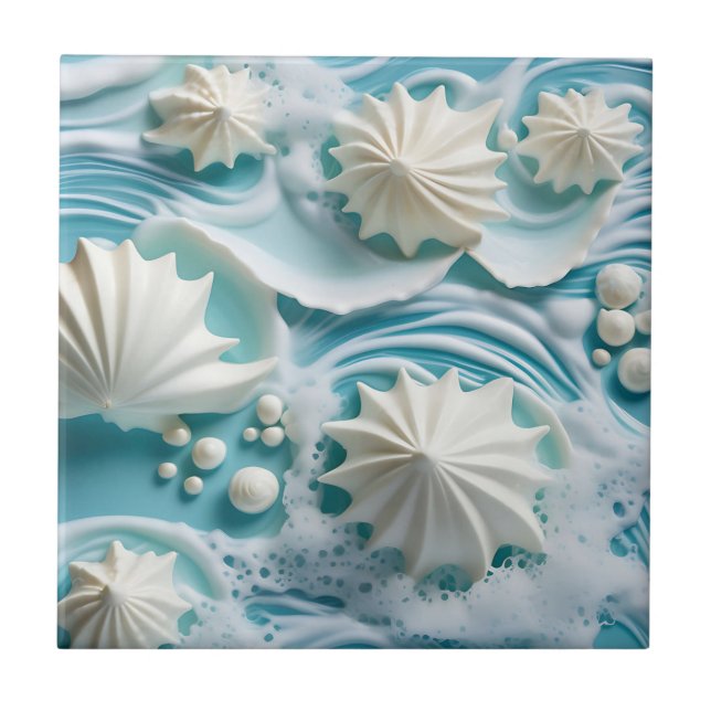 Hellblauer Ozean Hintergrund mit Seashells Fliese (Vorderseite)