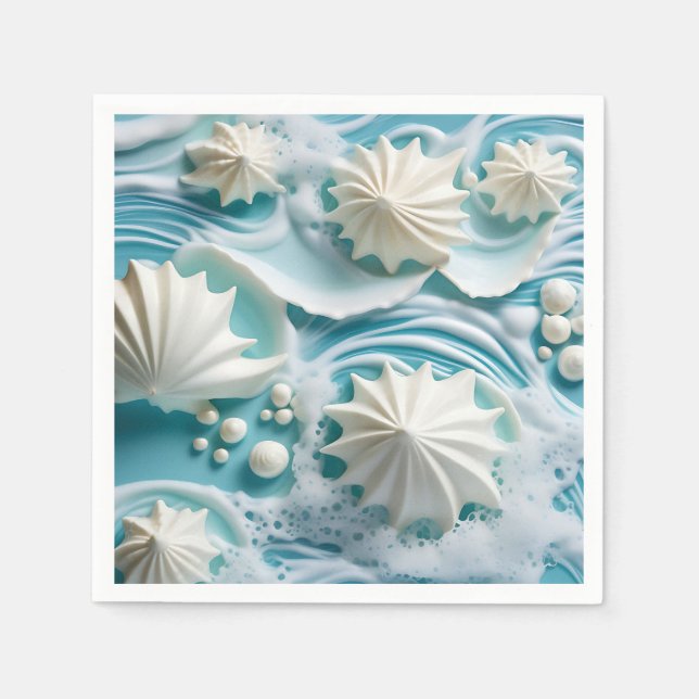 Hellblauer Ozean Hintergrund mit Seashells Serviette (Vorderseite)