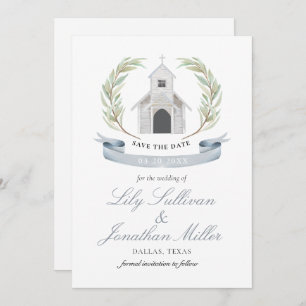 Hellblauer Pastell Charming Church Kapelle Save The Date