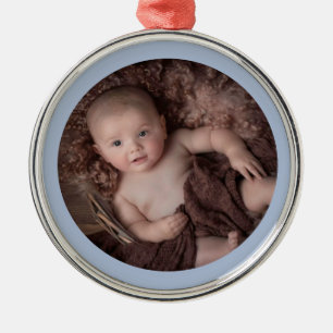 Hellblauer Rand Baby's 1. Weihnachten (Junge) Ornament Aus Metall