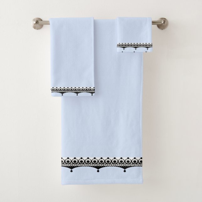 Hellblauer schwarzer Besatz Badhandtuch Set (Insitu)