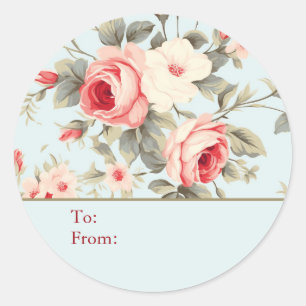 Hellblauer Shabby-Chic-Rosen personalisierter Von Runder Aufkleber