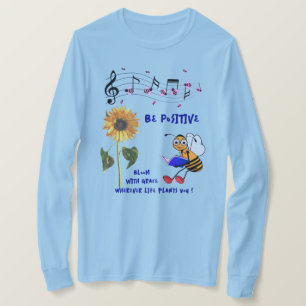 Hellblauer Sonnenblumen Positive Bienen T-Shirt