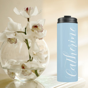Hellblauer stilisierter Name Brautjungfer Hochzeit Thermosbecher