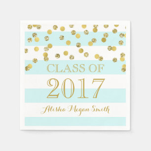 Hellblauer Streifen-Goldconfetti-Abschluss 2017 Serviette