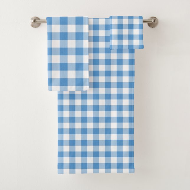 Hellblauer und weißer Gingham-kariertes Tuch-Set Badhandtuch Set (Insitu)