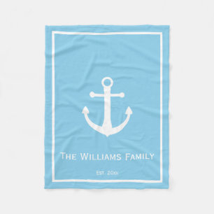Hellblauer und weißer Seeanker Fleecedecke