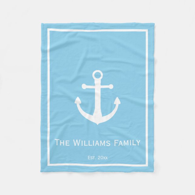 Hellblauer und weißer Seeanker Fleecedecke (Vorderseite)