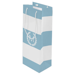 Hellblauer und weißer Streifen mit Monogramm Geschenktüte Für Weinflaschen