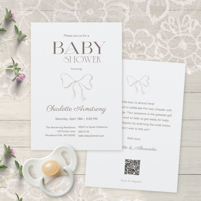 Hellblauer Wasserfarben-Bogen Baby-Einweihung Einladung (Subtle Dusty Blue Watercolor Bow Baby Shower Invitation ©Susanne Sachers - Sunny Mind 🌞)