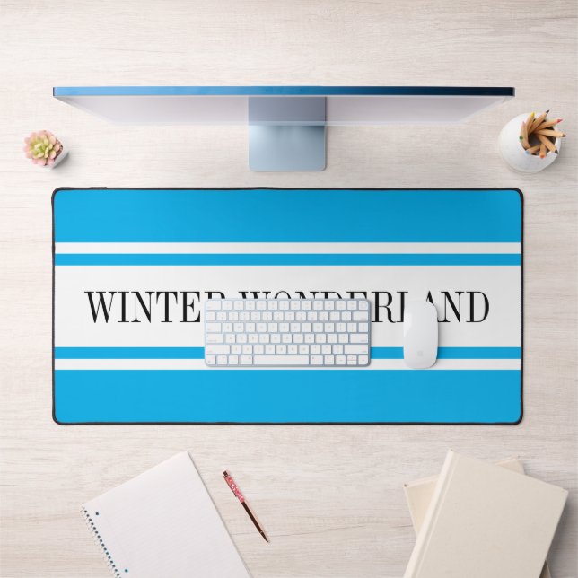Hellblauer weißer Streifen WINTER WONDERLAND Text Schreibtischunterlage (Büro 1)