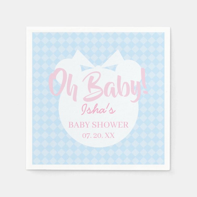 Hellblaues Band-Bär-Babyshower-Papiernapkin Serviette (Vorderseite)
