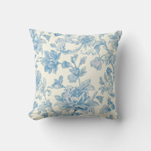 Hellblaues Blumen-Chinoiserie Kissen