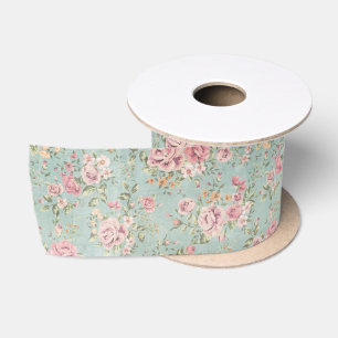 Hellblaues Blumenrot des Vintagen viktorianischen Satinband