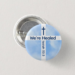 Hellblaues christliches Kreuz Bibelvers Heilung Button