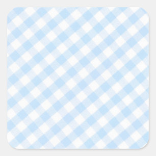 Hellblaues diagonales Gingham-Muster Quadratischer Aufkleber