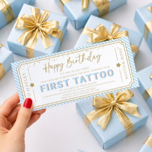Hellblaues erstes Tattoo-Geburtstagsgeschenkgutsch Einladung