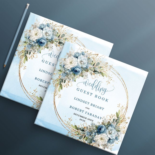 Hellblaues florales goldenes Glitter Boho Hochzeit Gästebuch (Light Blue Floral Gold Glitter Boho wedding guest book

)