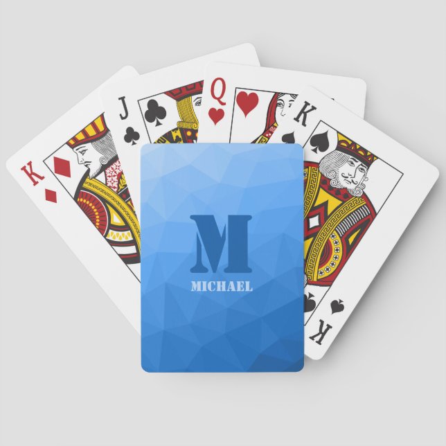 Hellblaues geometrisches Maschenmuster Monogramm Spielkarten (Rückseite)