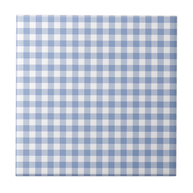 Hellblaues Gingham-Muster Klassischer Karomuster-D Fliese (Vorderseite)