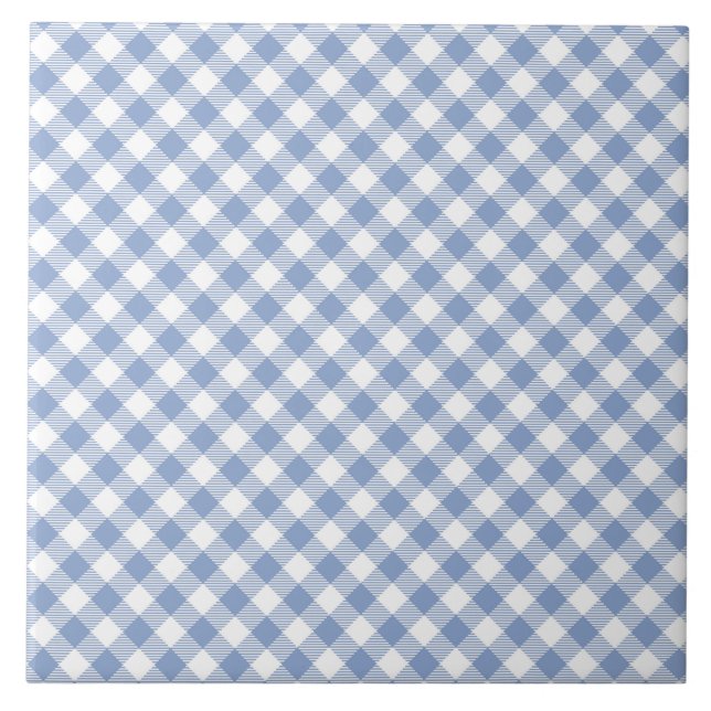 Hellblaues Gingham-Muster Klassischer Karomuster-D Fliese (Vorderseite)