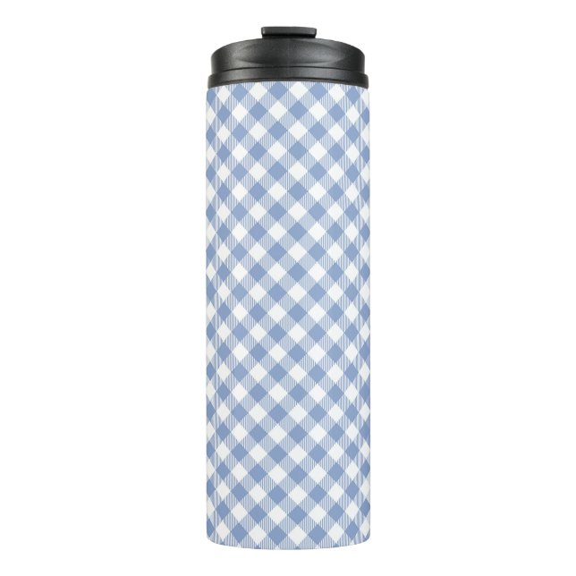 Hellblaues Gingham-Muster Klassischer Karomuster-D Thermosbecher (Vorderseite)