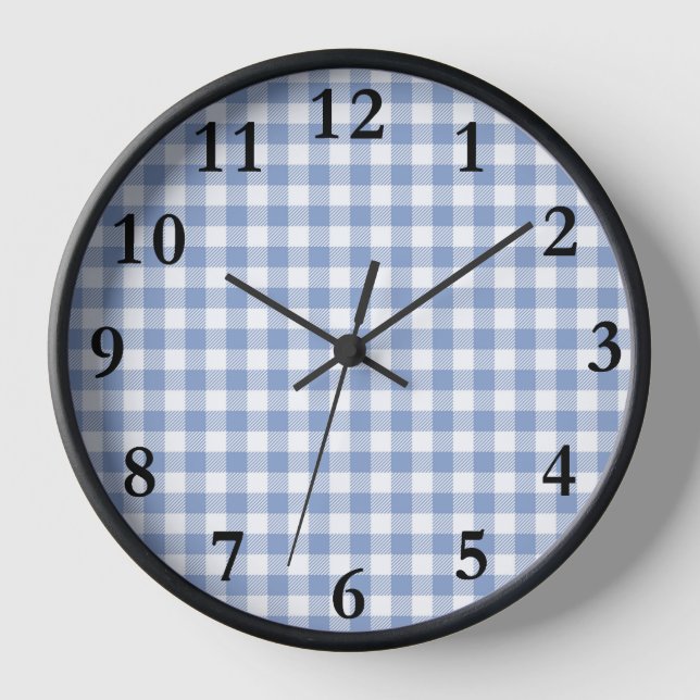 Hellblaues Gingham-Muster Klassischer Karomuster-D Uhr (Vorderseite)