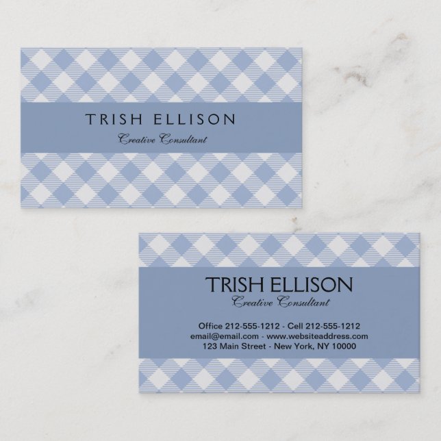 Hellblaues Gingham-Muster Klassischer Karomuster-D Visitenkarte (Vorne/Hinten)